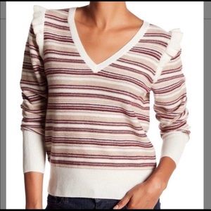 Joie Cais D Wool Cashmere Striped V-Neck Sweater